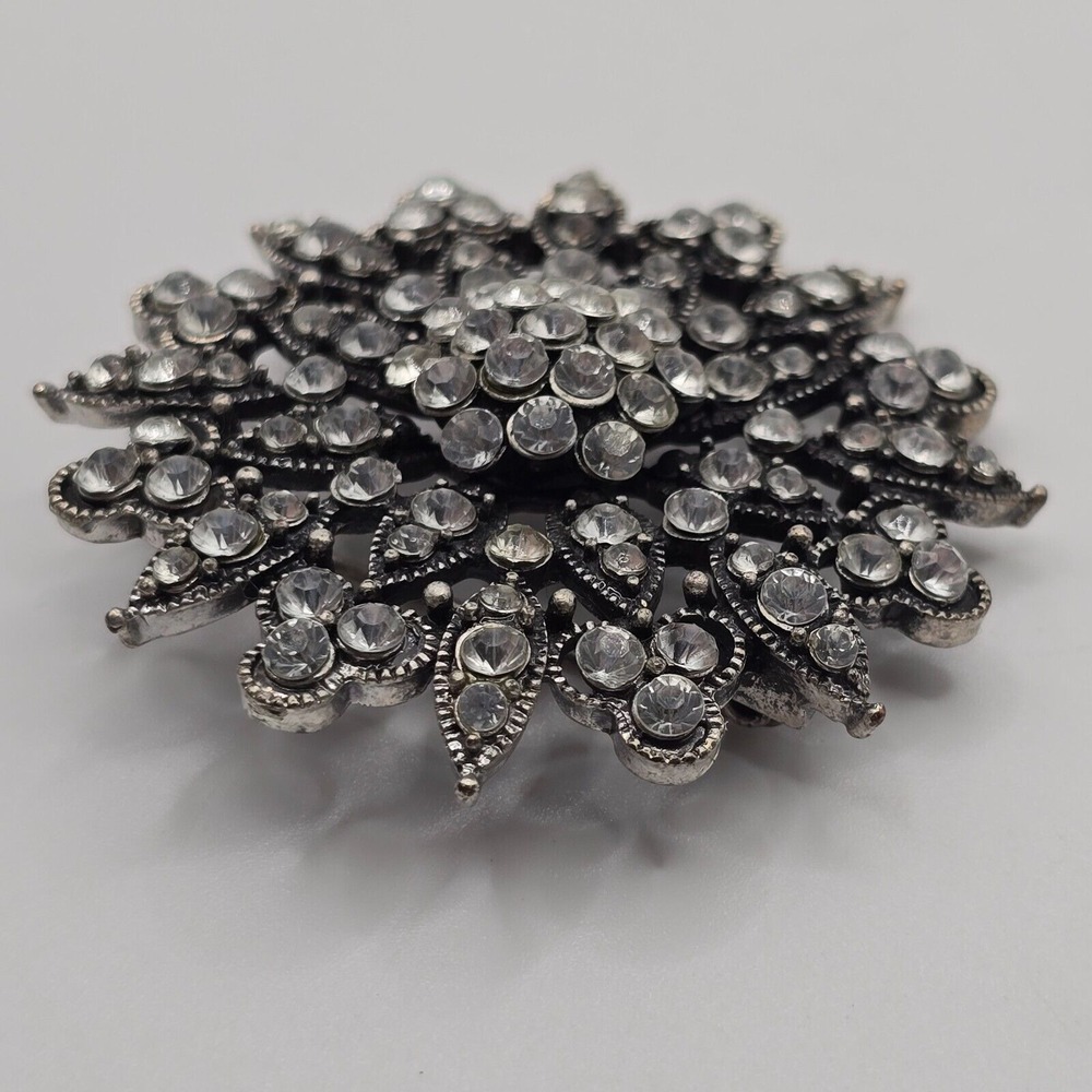 Vintage‎ Sunburst Brooch Women Silver Rhinestone Sparkling Statement - Picture 4 of 9